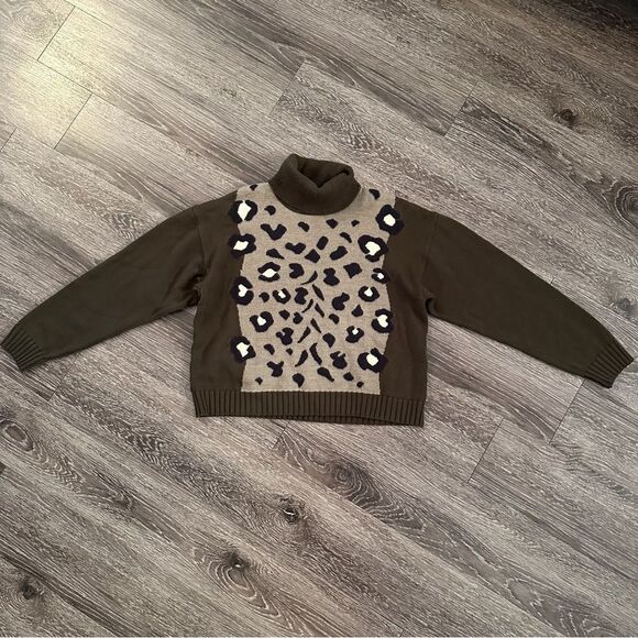 Escada Olive Green Leopard Turtleneck Sweatwer - Picture 1 of 11